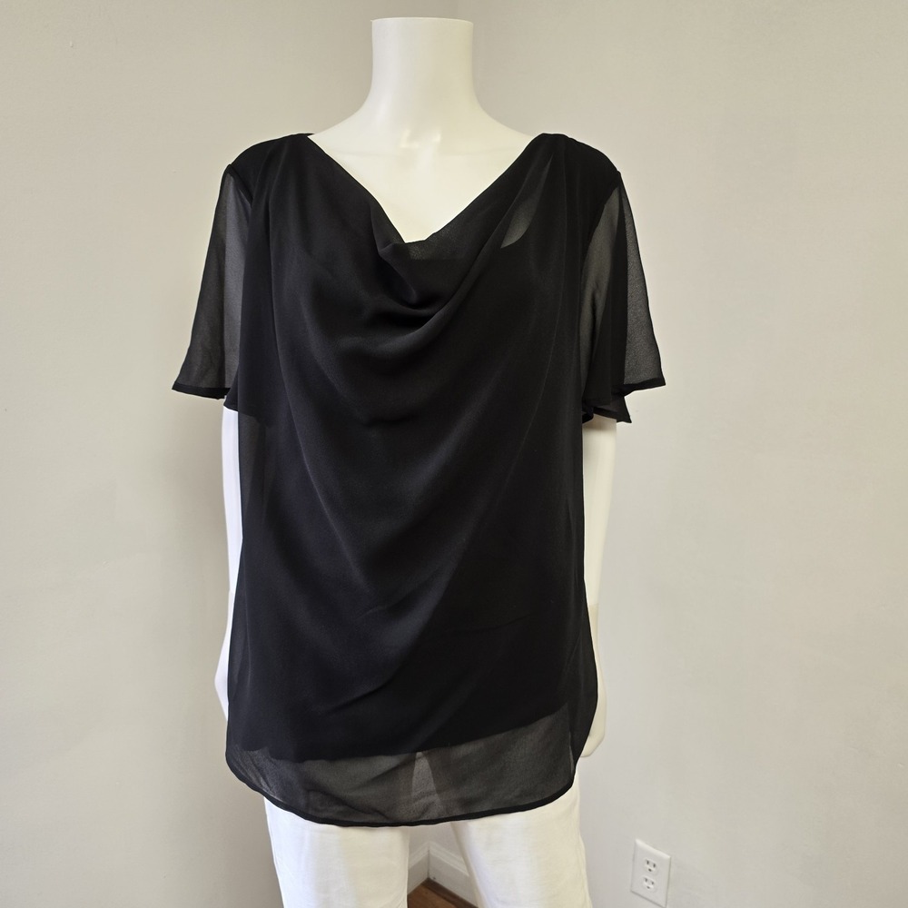 Beacon Apparel Top Womens 1X Stitchfix Blouse Cowl Neck Short Sleeve Black NWT